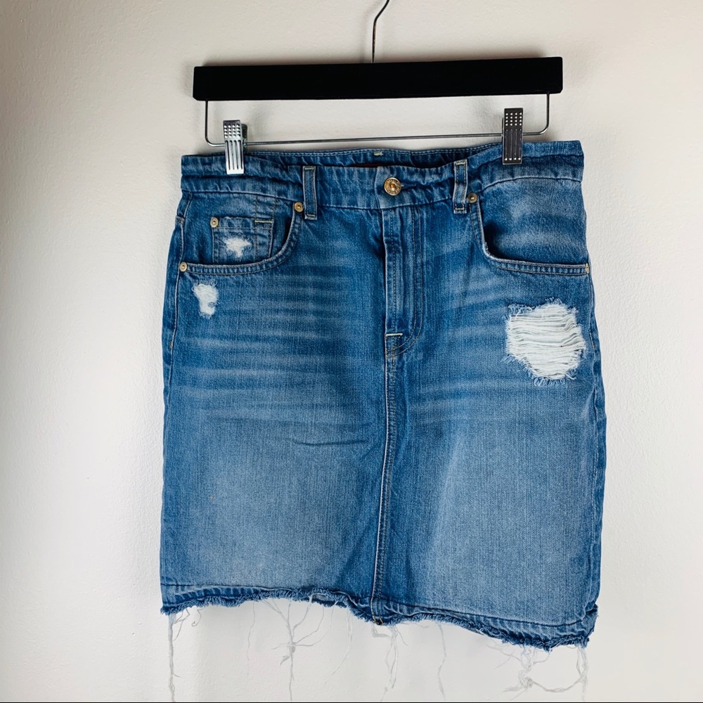 7 For All Mankind distressed jean skirt.